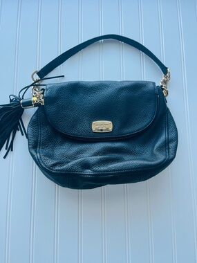 Michael Kors Black Pebbled Leather Shoulder Bag with Tassel Accent